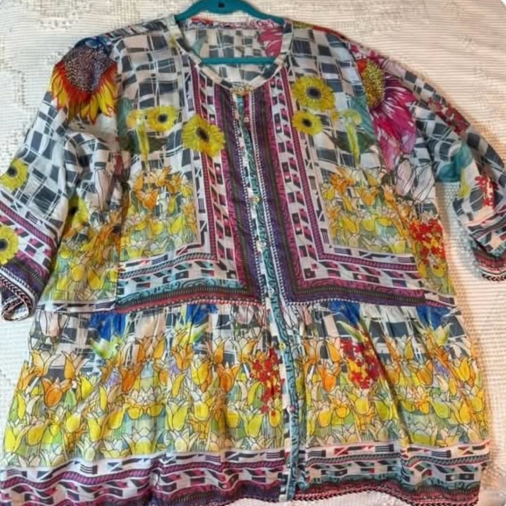 Johnny Was Multicolor Floral Blouse